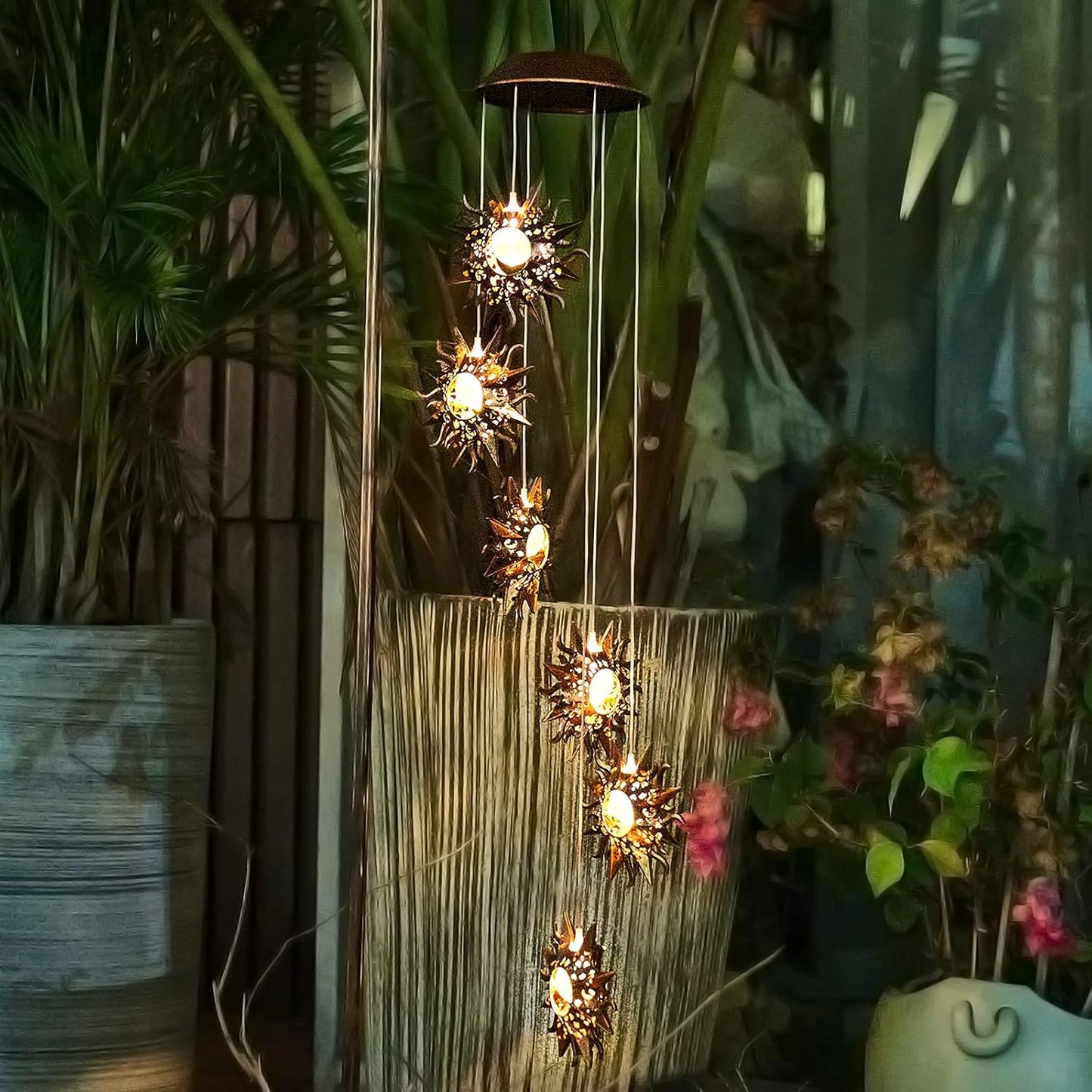Solar Wind Chimes for outside Warm LED Sun Windchimes Hanging Solar Garden Lights Unique Outdoor Decor for Patio Yard Home Lawn