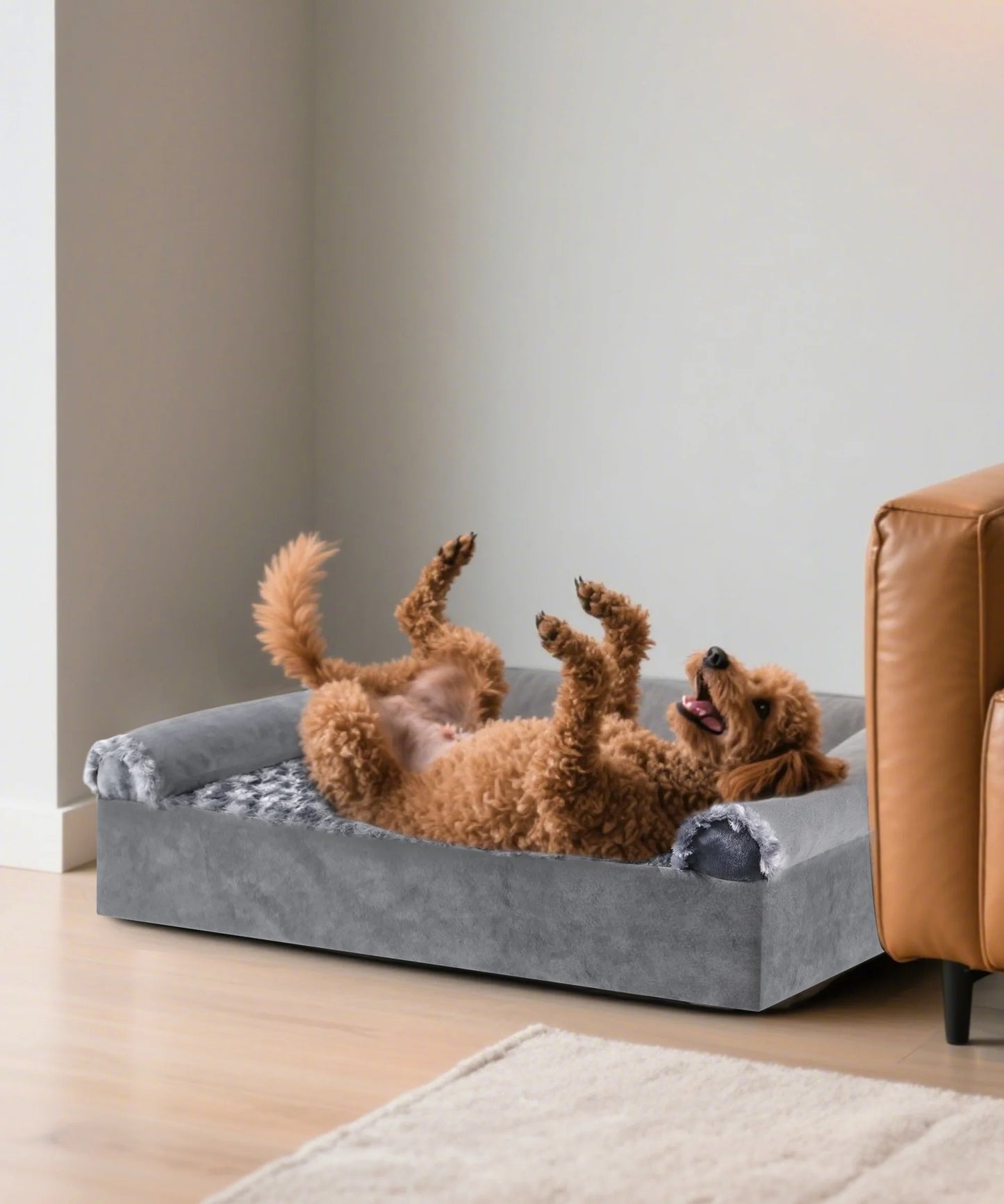 Orthopedic Dog Beds Medium Large Sized Dog, Waterproof Memory Foam Pet Bed with Sides, Non-Slip Bottom Pet Bed with Washable Removable Cover, Grey