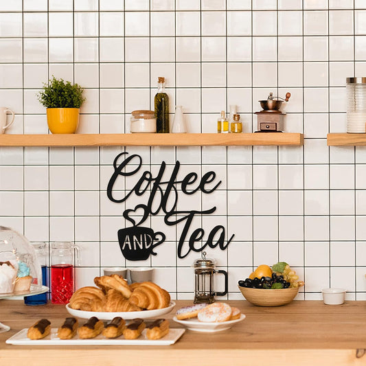 Coffee Sign Metal Hanging Wall Art 12 X 10.2 Inch Black Wall Decor Cafe Bar Letter Sign for Cafe Farmhouse Kitchen(Coffee and Tea)