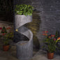 Tiered Outdoor Water Fountain with LED Light, Curved Outdoor Fountain Waterfall with Stone Planter, Freestanding Spiral Outdoor Garden Water Fountains, 31.3”H