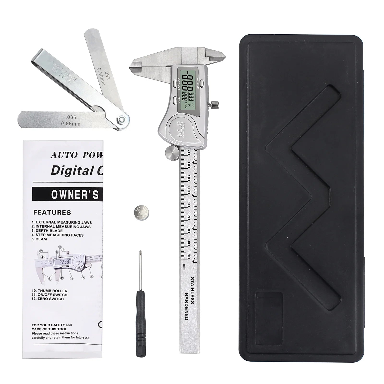 Digital Caliper 6 Inch Electronic Caliper Stainless Steel Measuring Tool Precision Vernier Caliper with Large LCD Screen, Metric/Inch/Fraction Conversion