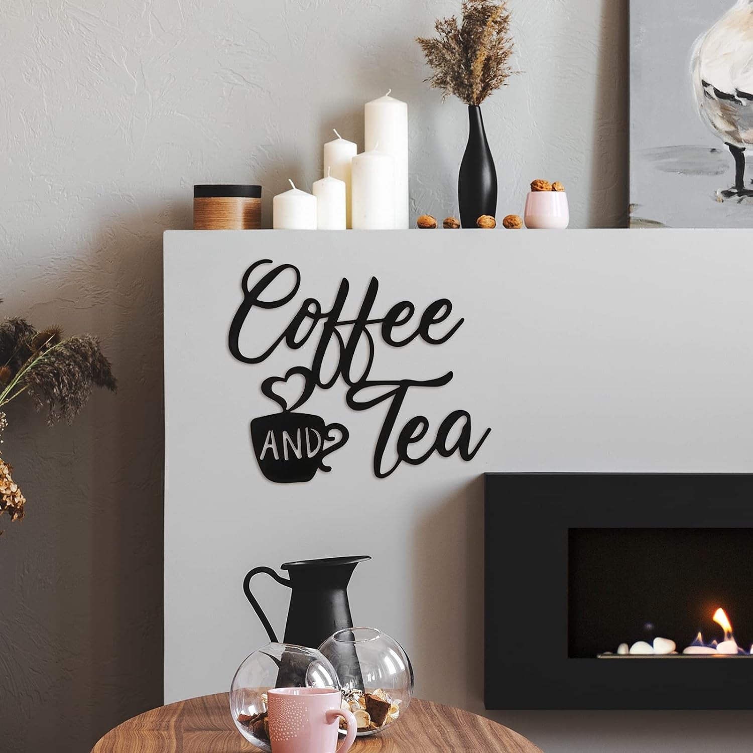Coffee Sign Metal Hanging Wall Art 12 X 10.2 Inch Black Wall Decor Cafe Bar Letter Sign for Cafe Farmhouse Kitchen(Coffee and Tea)