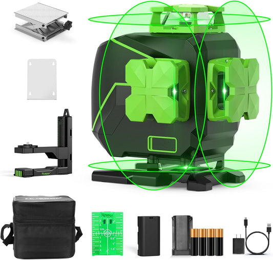 Laser Level 4 X 360° 16 Lines Self-Leveling Alignment Laser Tool with Pulse Mode for Construction and Picture Hanging, Magnetic Bracket, Lifting Base, Li-Ion Battery or 4 AA Batteries - S04CG-L