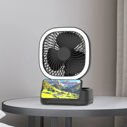 New Rechargeable Personal USB Fan with Wireless Charging Pad and Led Lighting Black