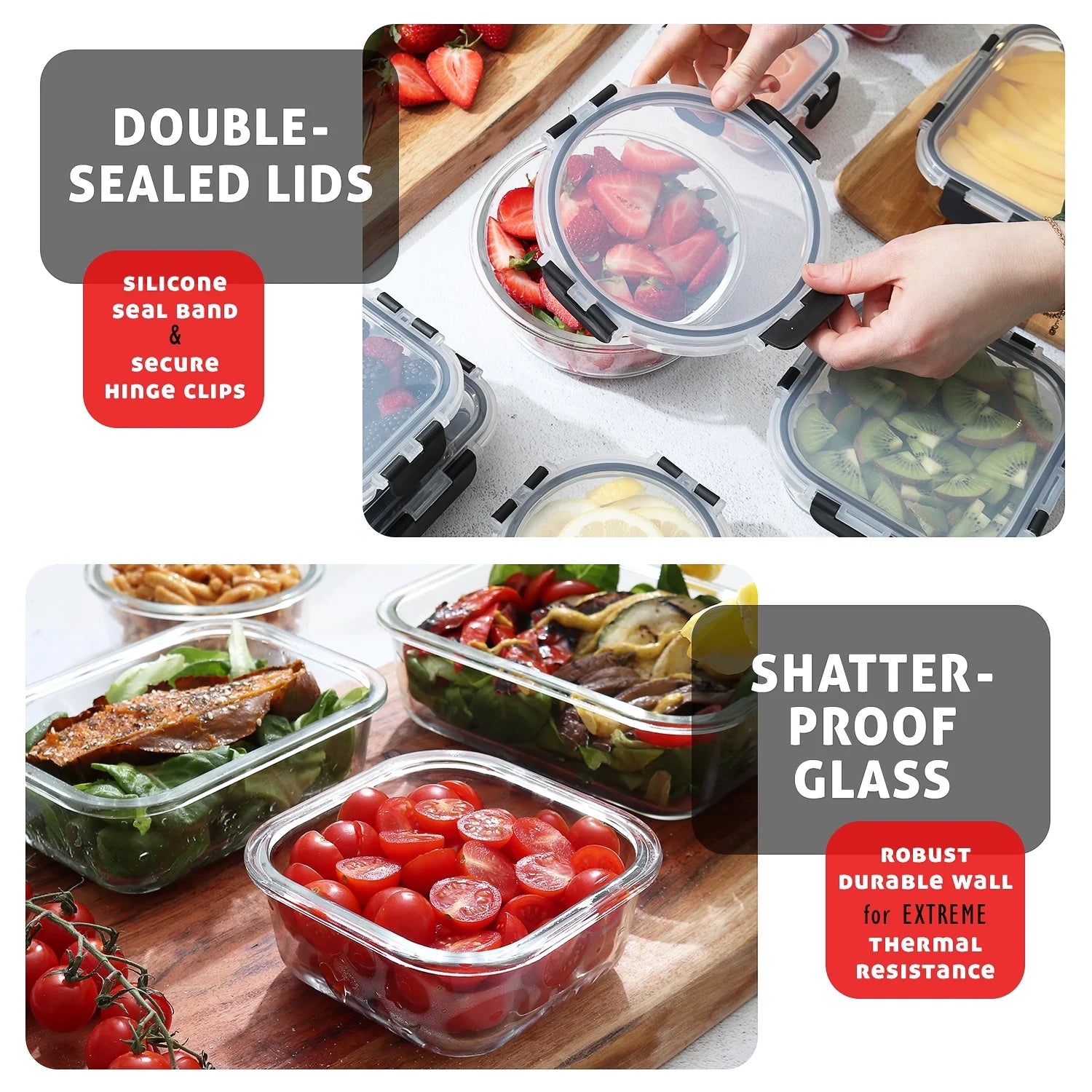 24Pc Glass Food Storage Containers with Lids, Airtight Glass Meal Prep Containers, Oven, Microwave & Freezer Safe Glass Storage Containers
