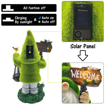 Garden Gnome Statues 14 Inch Flocked Resin Gnome Figurine with Solar Lantern Welcome Sign for Garden Yard Lawn Decorations, Gifts for Housewarming/ Birthday