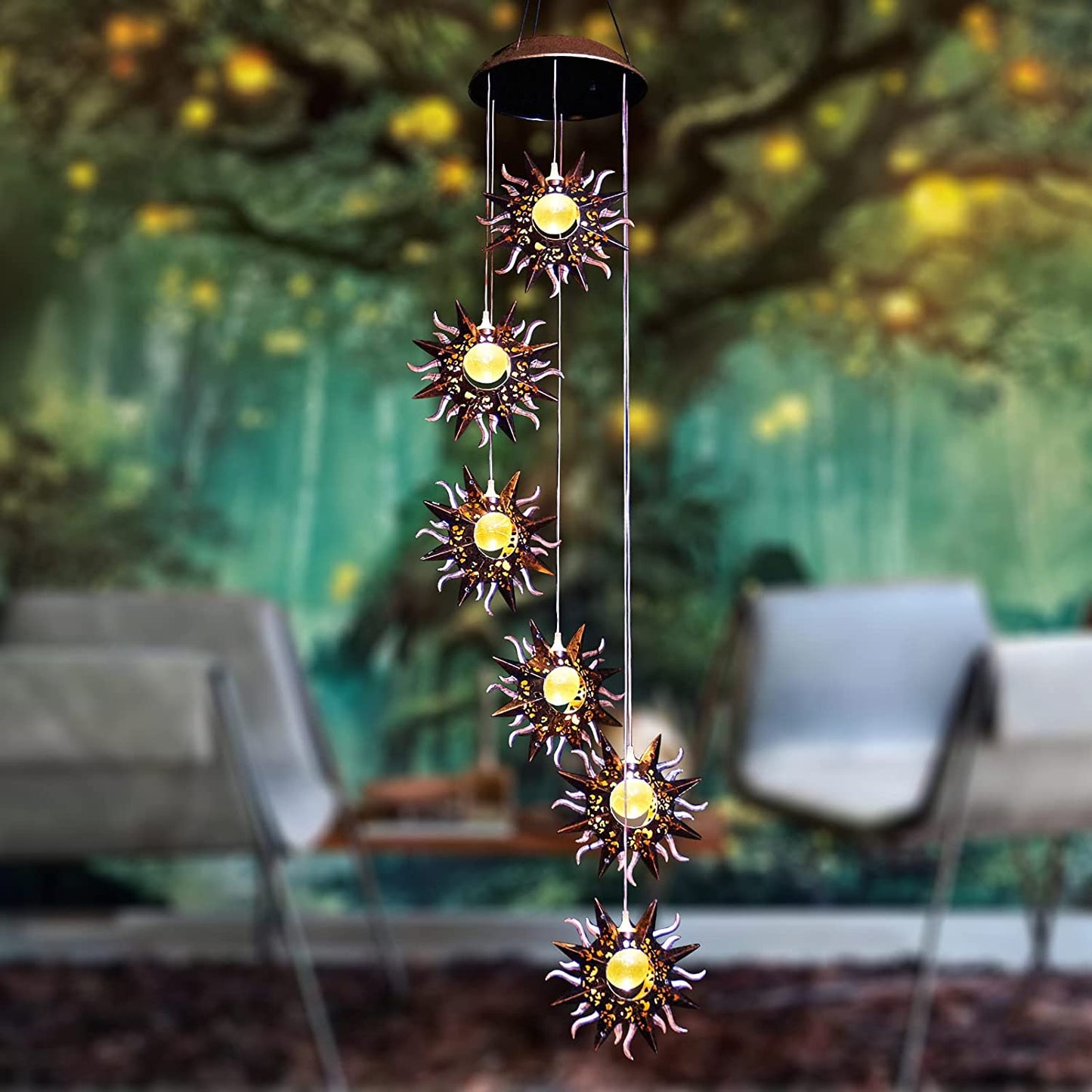 Solar Wind Chimes for outside Warm LED Sun Windchimes Hanging Solar Garden Lights Unique Outdoor Decor for Patio Yard Home Lawn