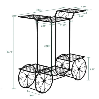 6-Tier Garden Cart Stand & Flower Pot Metal Plant Holder Display Rack, Black
