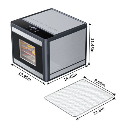Food Dehydrator Machine with 6 Stainless Steel Trays, Best Timer Temperature Control Machine at Home for Jerky, Herbs, Dog Treats, Meat, Fruit, Dark Gray