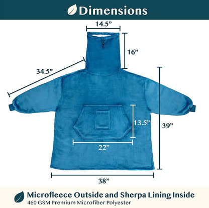 Sherpa Wearable Blanket Hoodie Women Men, Oversized Hoodie Sweatshirt Blanket, Thick Sweater Blanket Neck Warmer, Fleece Hood Hug Sleep Pod Adult, Cozy Warm Plush Gift Idea Mom Wife, Teal Blue