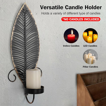 Wall Candle Sconce Holder Set of 2, Metal Wall Candle Holder, Hanging Wall Mounted Decorative Candle Holder for Living Room Bedroom Dining Room