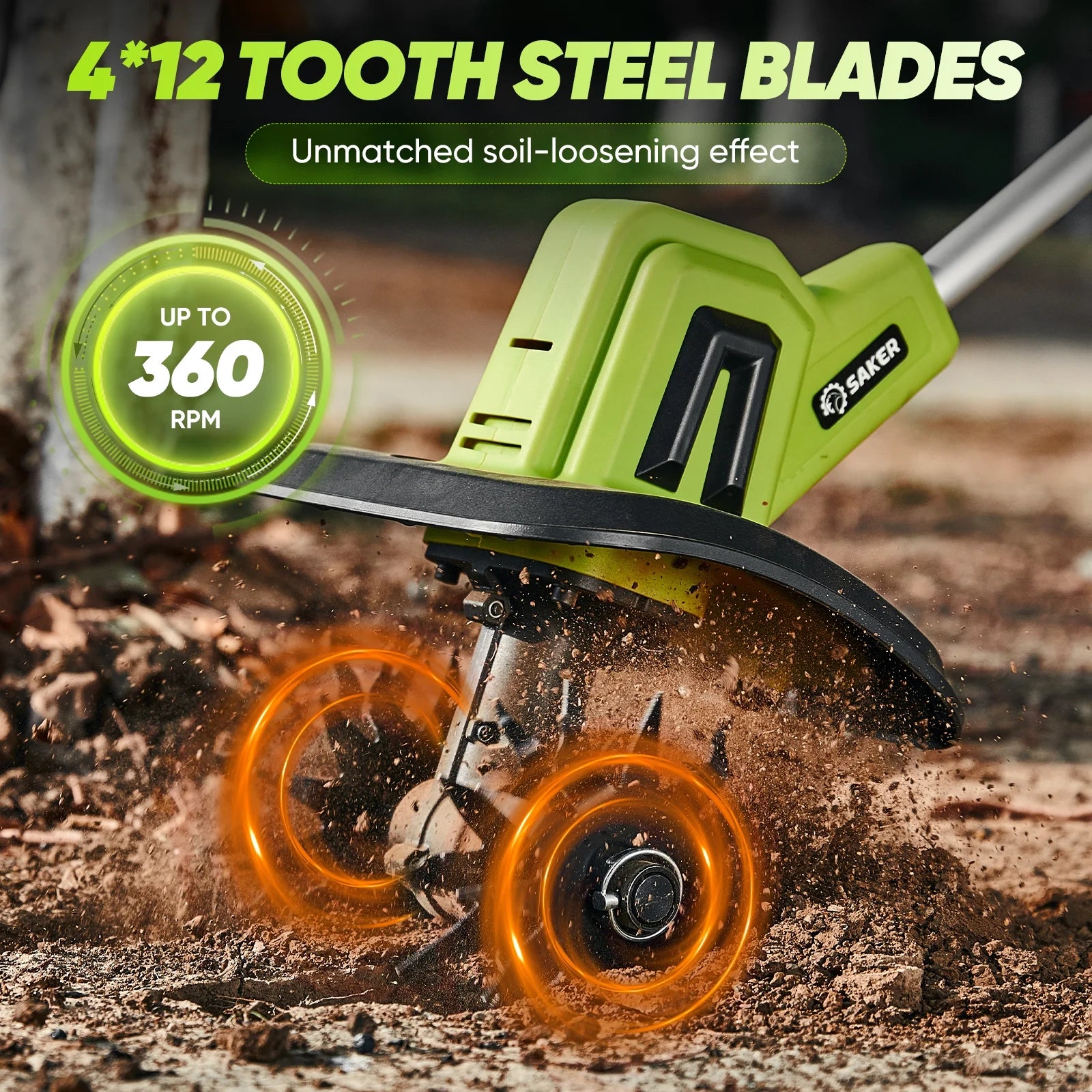 22V Cordless Tiller Cultivator, 360RPM Electric Garden Tiller with Total 4000Mah Battery, 9-Inch Tilling Width, 6.3-Inch Depth Rototiller for Gardening, Weeding, Soil Cultivation