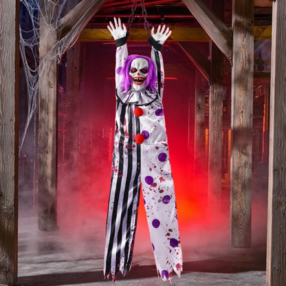 63In Halloween Animatronics, Hanging Halloween Clown Sound Sensor, Scary Halloween Decorations Outdoor, Haunted House Prop
