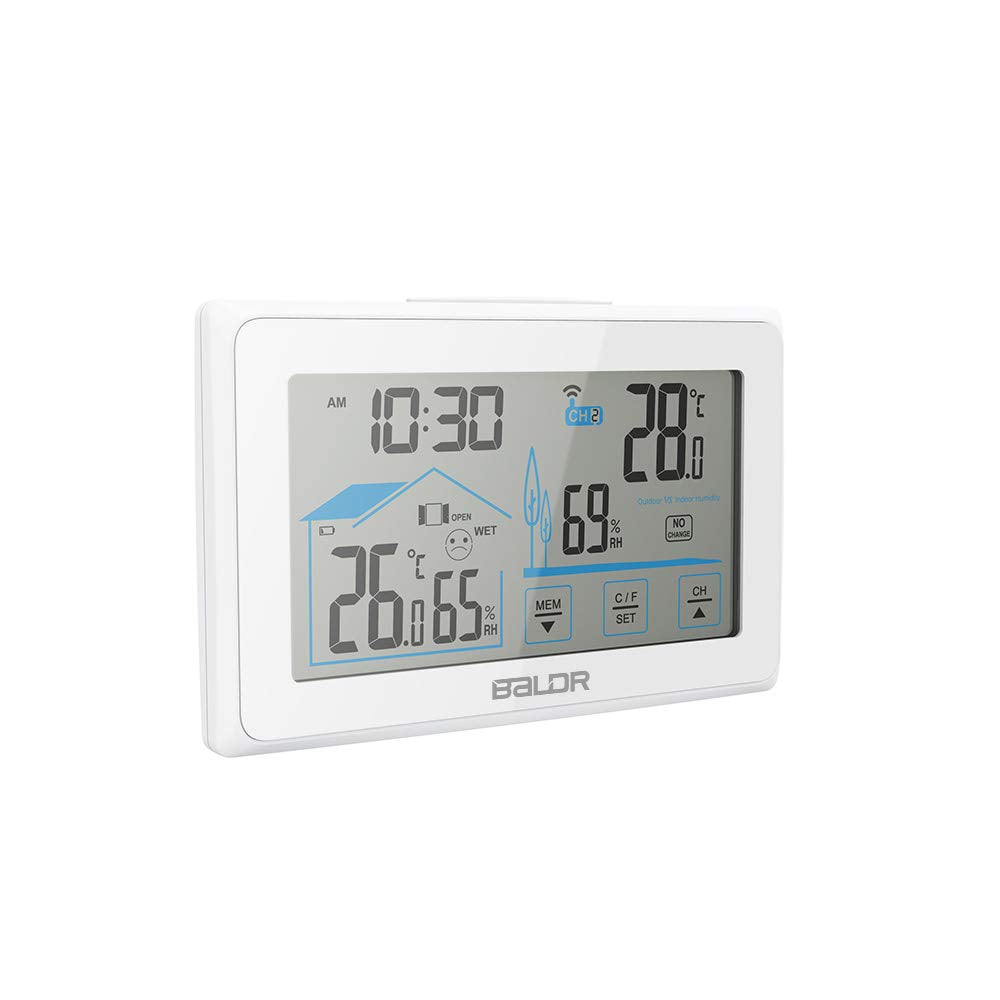 Wireless Indoor/Outdoor Thermometer & Hygrometer - Touch Screen Digital Weather Station with Room Temperature Monitor & Humidity Gauge Meter, Extended Backlit Display for Easy Viewing