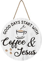 Coffee Bar Decor Cafe Accessories, Coffee and Jesus Signs for Cafe Decor, 12'' X 12'' (White Good Days Start with Jesus)