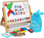 TOWO Wooden Easel for Children Foldable Double Magnetic Boards Magnetic Shapes Letters Numbers and Paper Roll Kids Art Easel -Table Top Magnetic Board for Kids