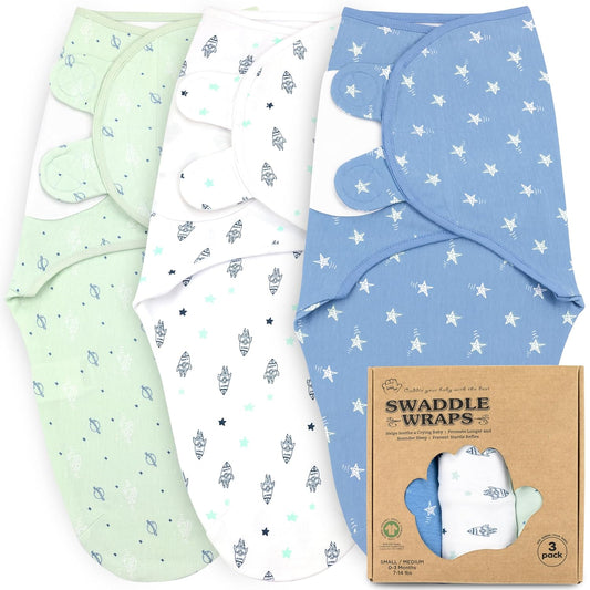 Swaddles for Newborns – 3-Pack Infant Swaddles 0-3 Months – Adjustable Newborn Swaddle Sleep Sack – Soft Organic Cotton Baby Wrap for Safe & Cozy Sleep