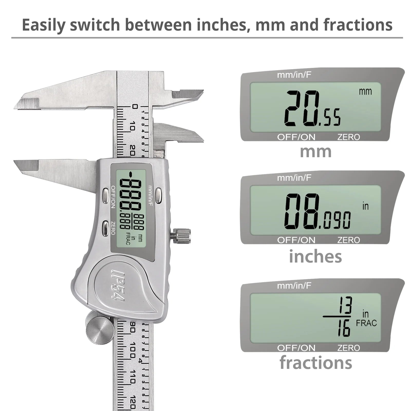 Digital Caliper 6 Inch Electronic Caliper Stainless Steel Measuring Tool Precision Vernier Caliper with Large LCD Screen, Metric/Inch/Fraction Conversion