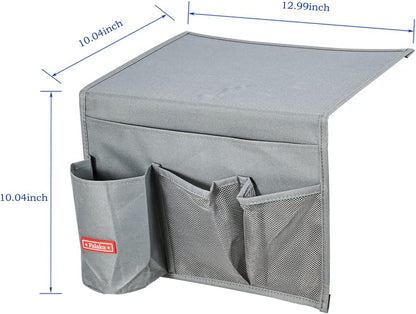 Bedside Caddy, 4 Pockets Bedside Organizer Caddy under Mattress,Holds Water Bottles,Magazines,Books (Classic 4 Pockets-Grey)