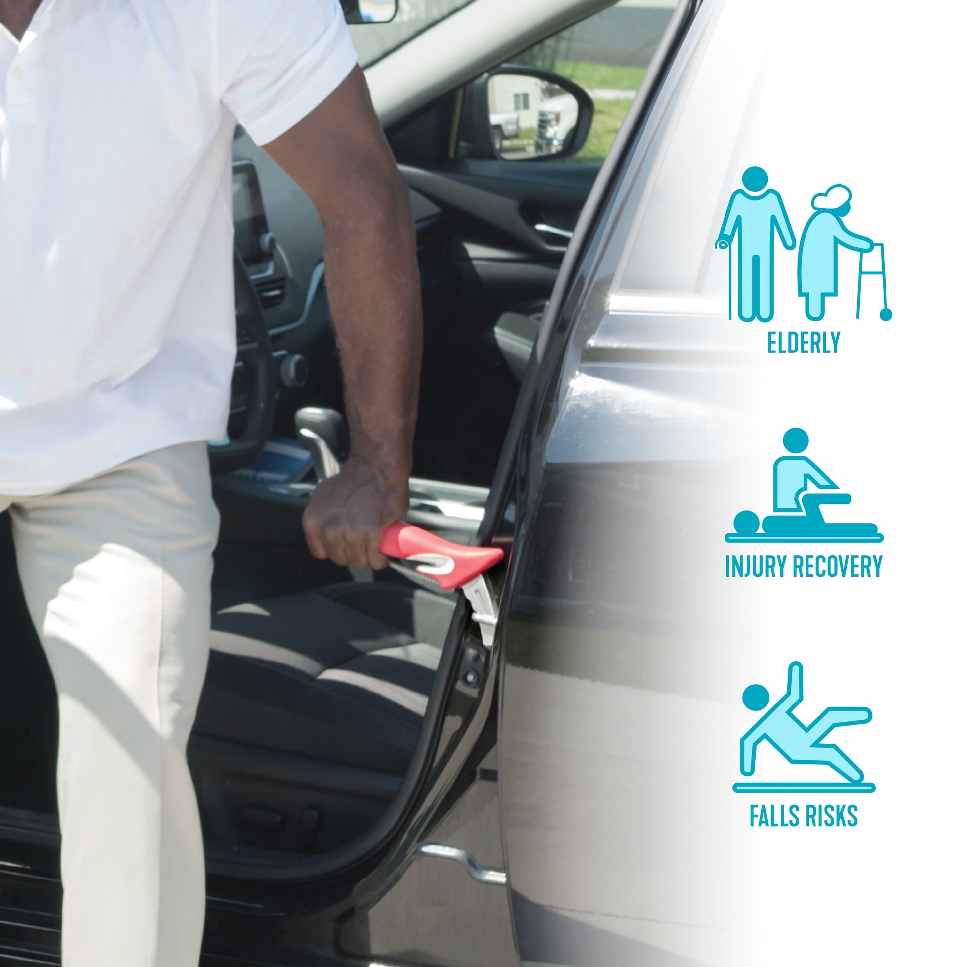Handy Bar, Automotive Standing Aid with Seatbelt Cutter and Window Breaker