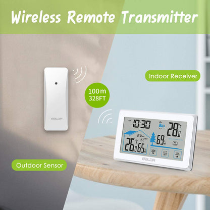 Wireless Indoor/Outdoor Thermometer & Hygrometer - Touch Screen Digital Weather Station with Room Temperature Monitor & Humidity Gauge Meter, Extended Backlit Display for Easy Viewing