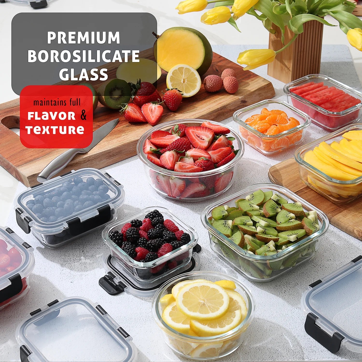 24Pc Glass Food Storage Containers with Lids, Airtight Glass Meal Prep Containers, Oven, Microwave & Freezer Safe Glass Storage Containers