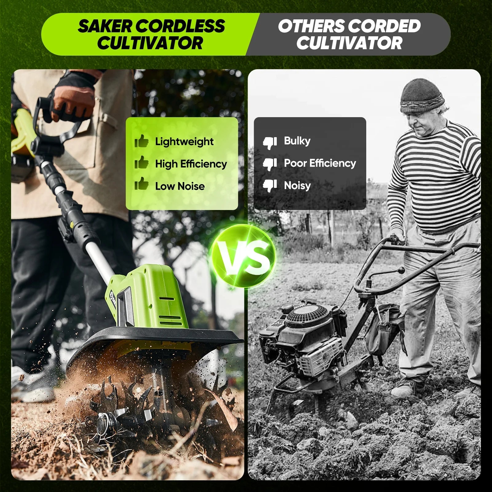22V Cordless Tiller Cultivator, 360RPM Electric Garden Tiller with Total 4000Mah Battery, 9-Inch Tilling Width, 6.3-Inch Depth Rototiller for Gardening, Weeding, Soil Cultivation