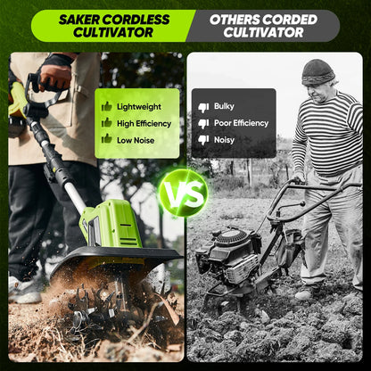 22V Cordless Tiller Cultivator, 360RPM Electric Garden Tiller with Total 4000Mah Battery, 9-Inch Tilling Width, 6.3-Inch Depth Rototiller for Gardening, Weeding, Soil Cultivation