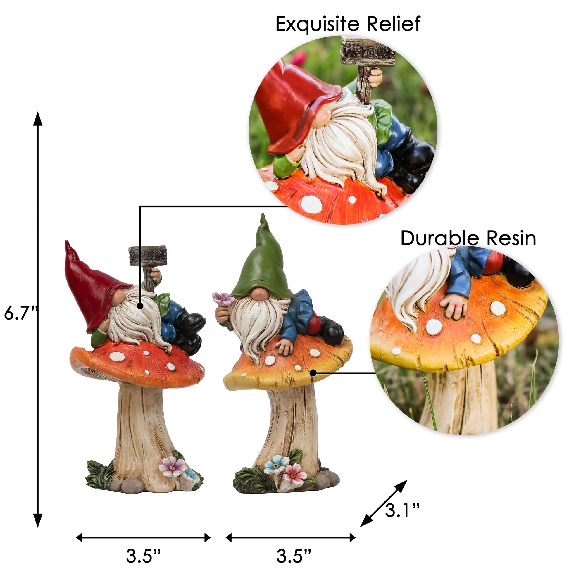 2Pcs 6.69'' Garden Gnomes Statue, Outdoor Resin Mushroom Gnomes Statue for Yard Patio Lawn Garden Decor, Ideal Housewarming Gifts for Mom