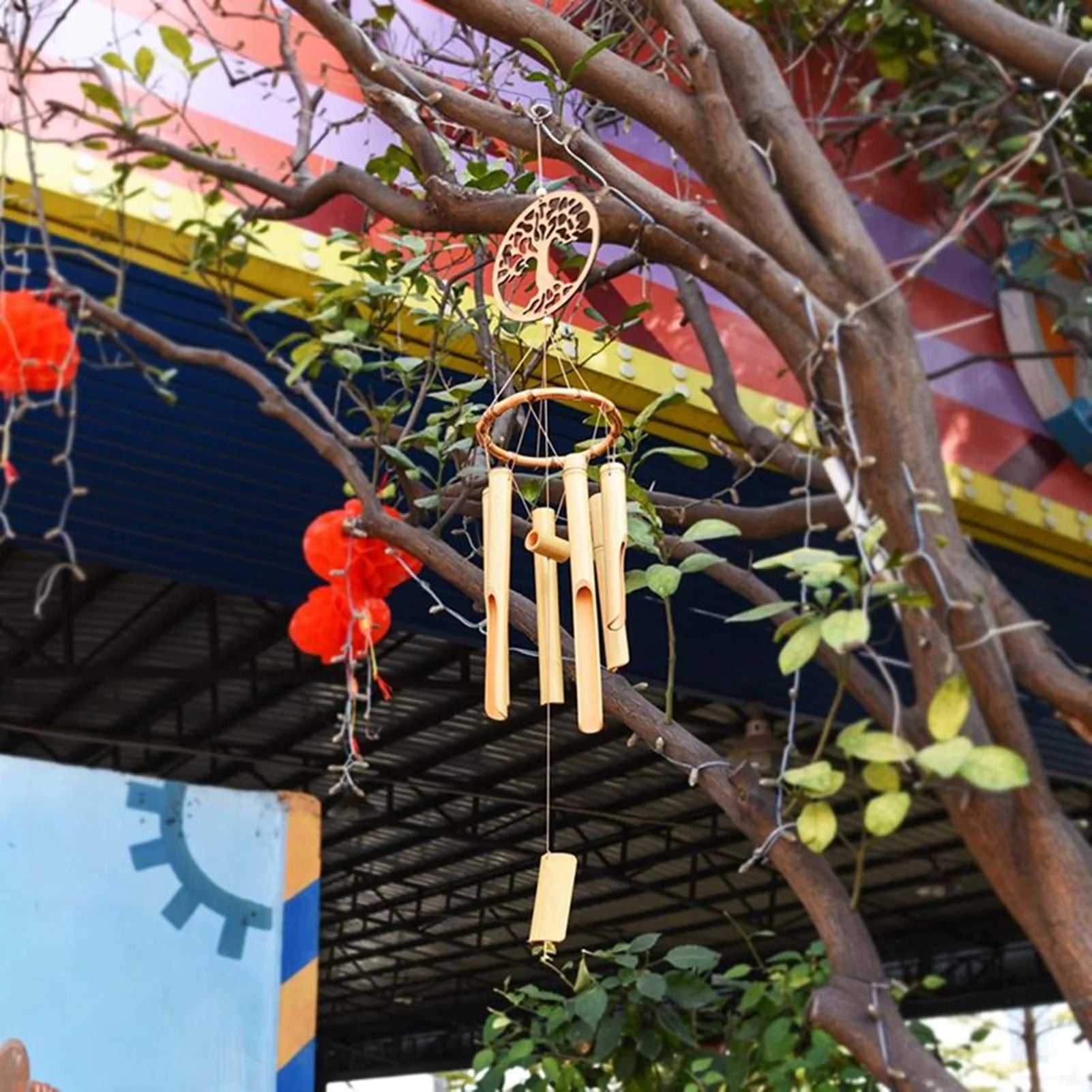 Bamboo Wind Chime, 34.5 Inch Handmade Wall Hanging Music Windchime with Deep Tone Clearance Gifts for Garden Indoor Outdoor