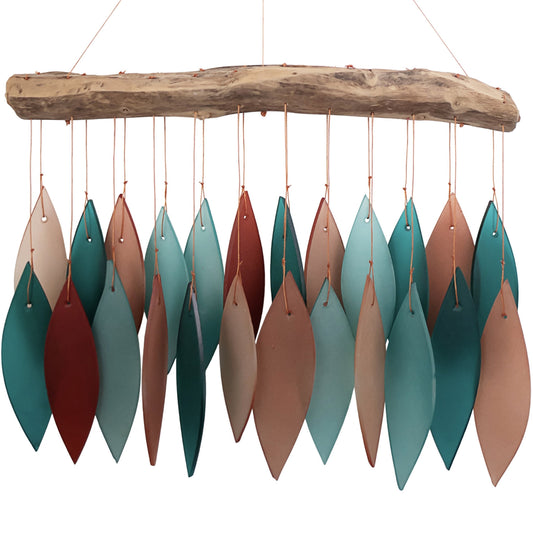 Blue Handworks Wind Chimes Coral and Teal Glass Wind Chime Garden Decor