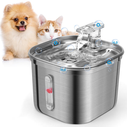 74Oz/2.2L Stainless Steel Automatic Pet Water Fountain Dispenser Cat Dog Drinking Bowl with Filters