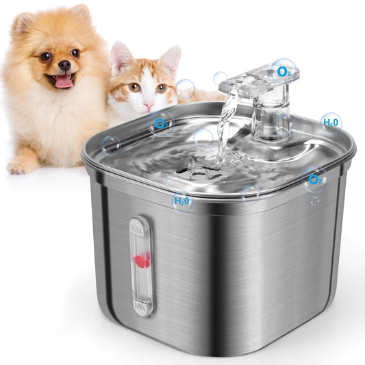 74Oz/2.2L Stainless Steel Automatic Pet Water Fountain Dispenser Cat Dog Drinking Bowl with Filters