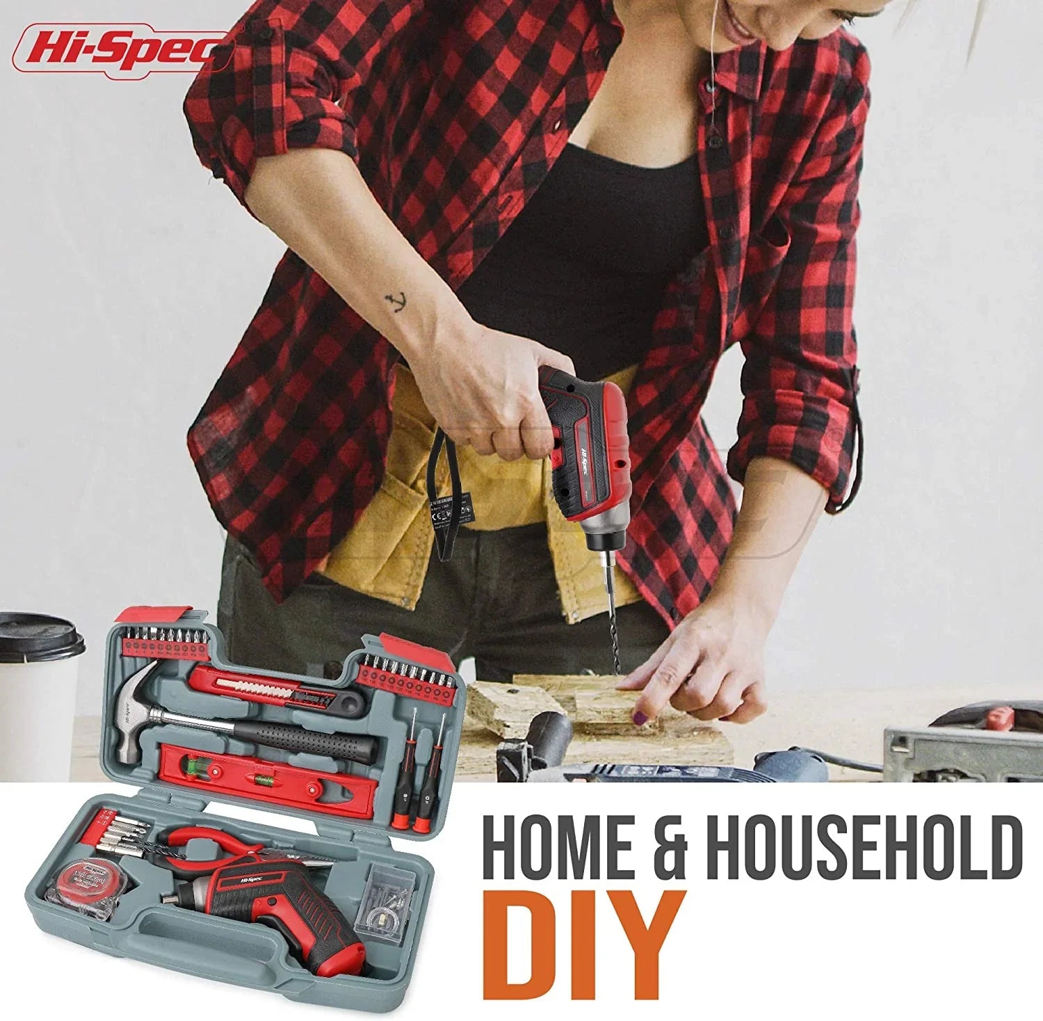 35Pc Red 3.6V Cordless Electric Power Screwdriver and Home Tool Kit Set. USB Rechargeable