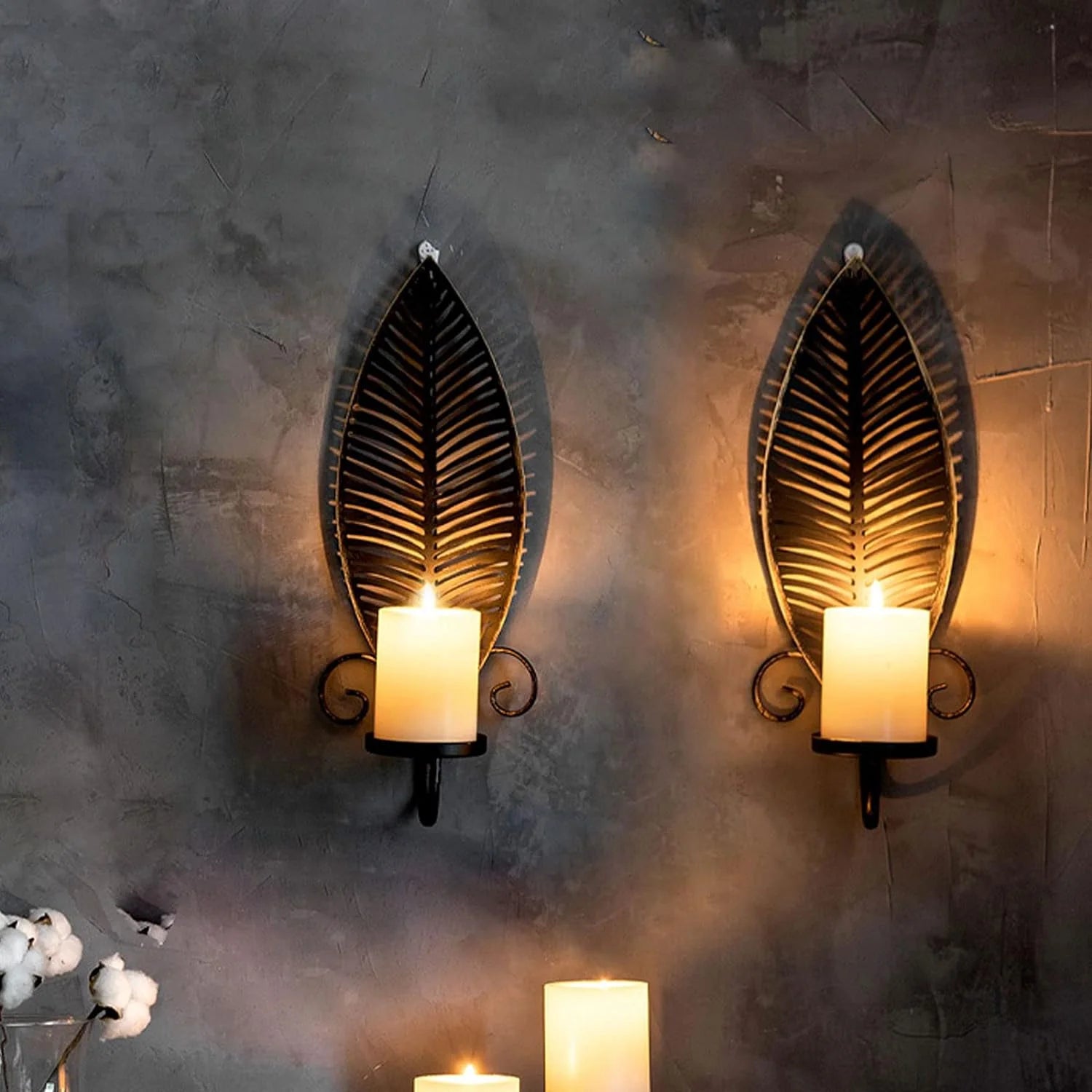 Wall Candle Sconce Holder Set of 2, Metal Wall Candle Holder, Hanging Wall Mounted Decorative Candle Holder for Living Room Bedroom Dining Room
