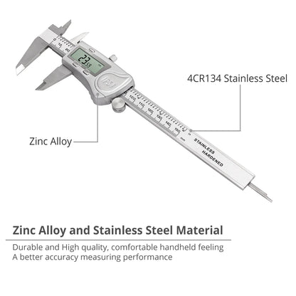 Digital Caliper 6 Inch Electronic Caliper Stainless Steel Measuring Tool Precision Vernier Caliper with Large LCD Screen, Metric/Inch/Fraction Conversion