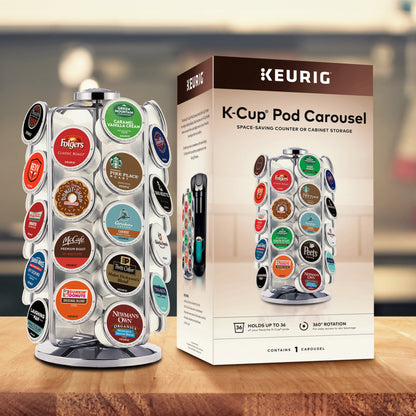 36Ct K-Cup Pod Storage Carousel  Coffee Pod Storage Carousel, Holds and Organizes 36 K-Cup Pods, Chrome
