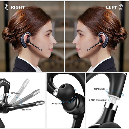 Bluetooth Headset V5.1, Wireless Headset with 500Mah Charging Case, Noise Canceling Mic for Driving and Office. (USB-A Adapter Included)