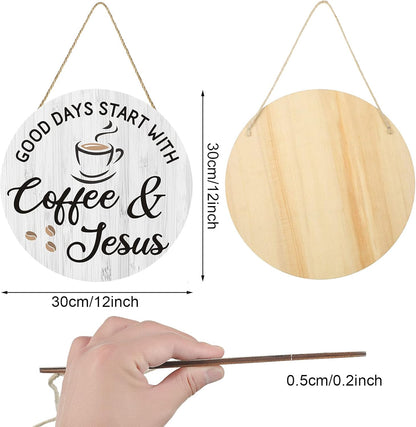 Coffee Bar Decor Cafe Accessories, Coffee and Jesus Signs for Cafe Decor, 12'' X 12'' (White Good Days Start with Jesus)