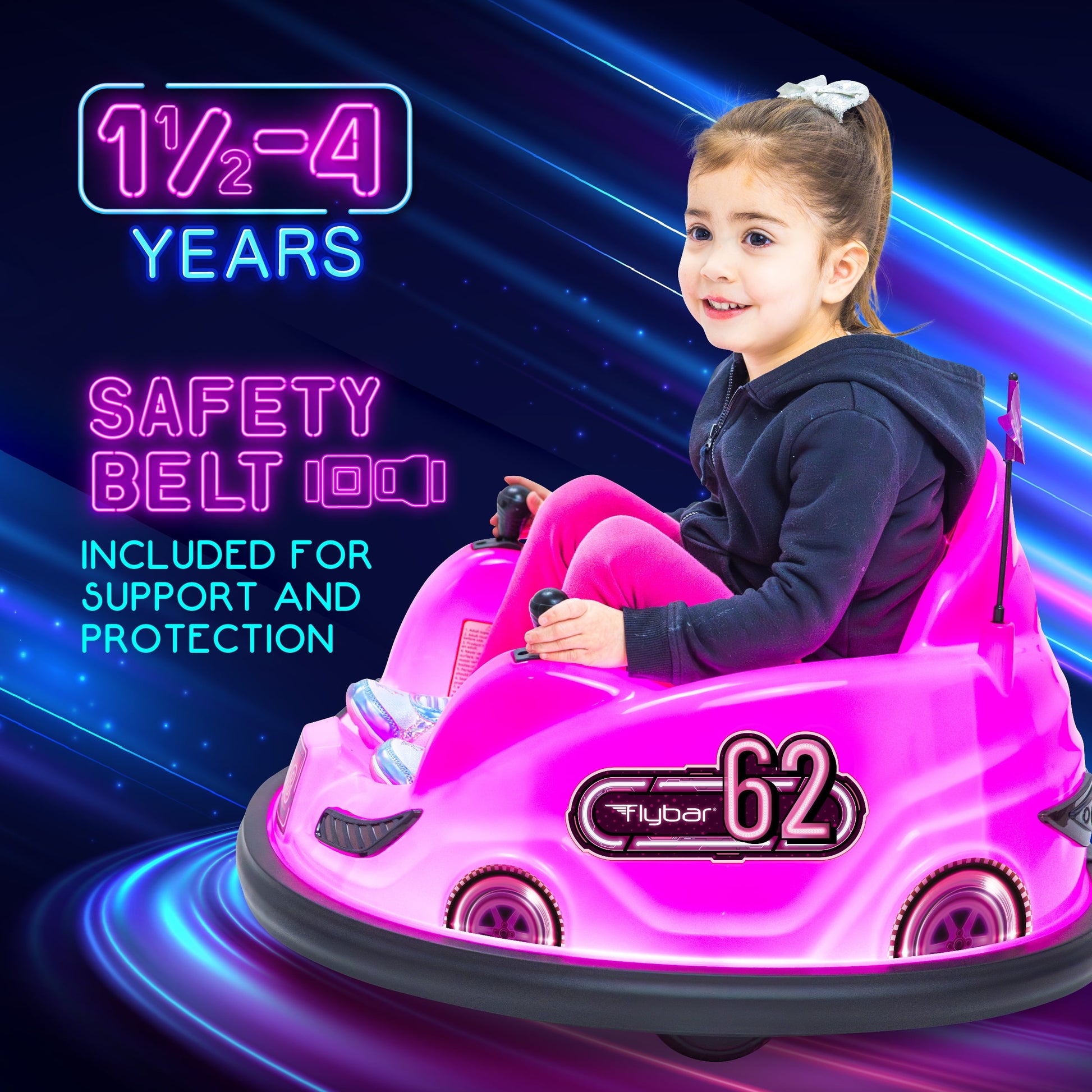 6V Pink Glow Bumper Car, Battery Powered Ride on for Children by , Ages 1.5+, 66Lbs, 1Mph