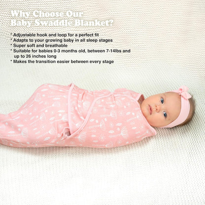 Swaddles for Newborns – 3-Pack Infant Swaddles 0-3 Months – Adjustable Swaddle Sleep Sack – Soft Organic Cotton Baby Wrap for Safe & Cozy Sleep (Rose Pink)