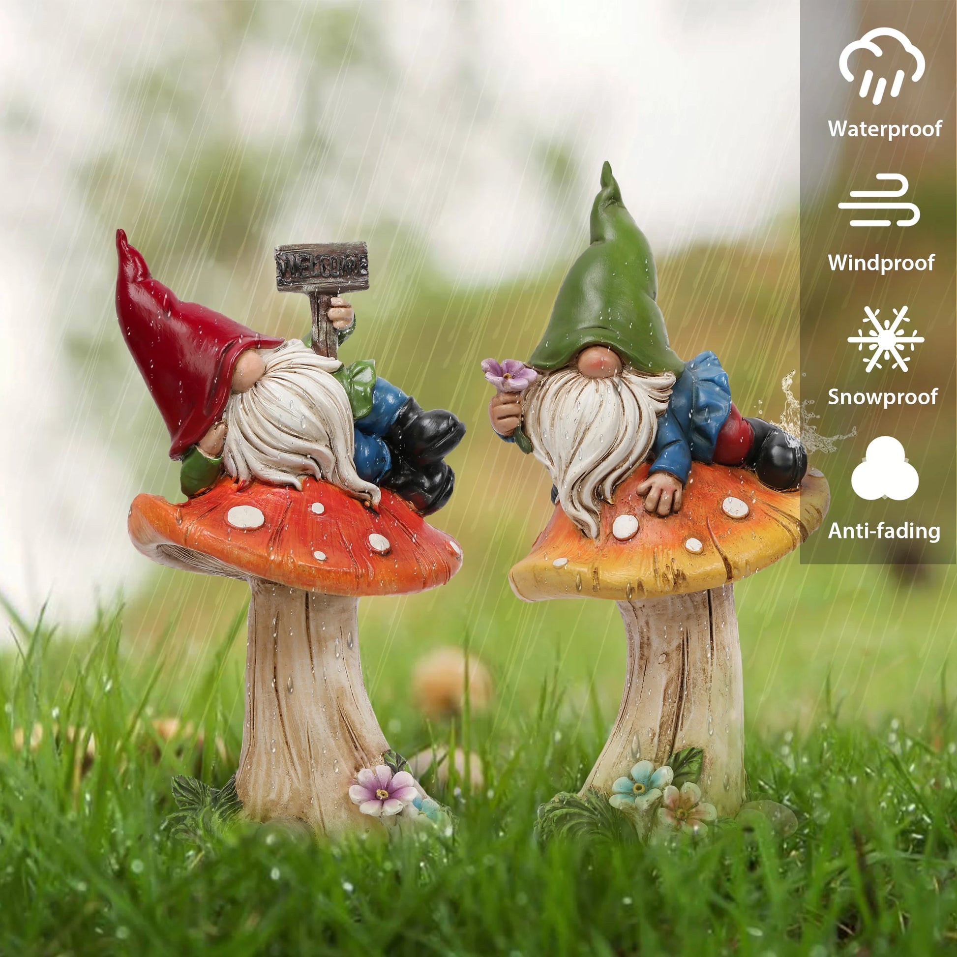 2Pcs 6.69'' Garden Gnomes Statue, Outdoor Resin Mushroom Gnomes Statue for Yard Patio Lawn Garden Decor, Ideal Housewarming Gifts for Mom