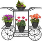 6-Tier Garden Cart Stand & Flower Pot Metal Plant Holder Display Rack, Black