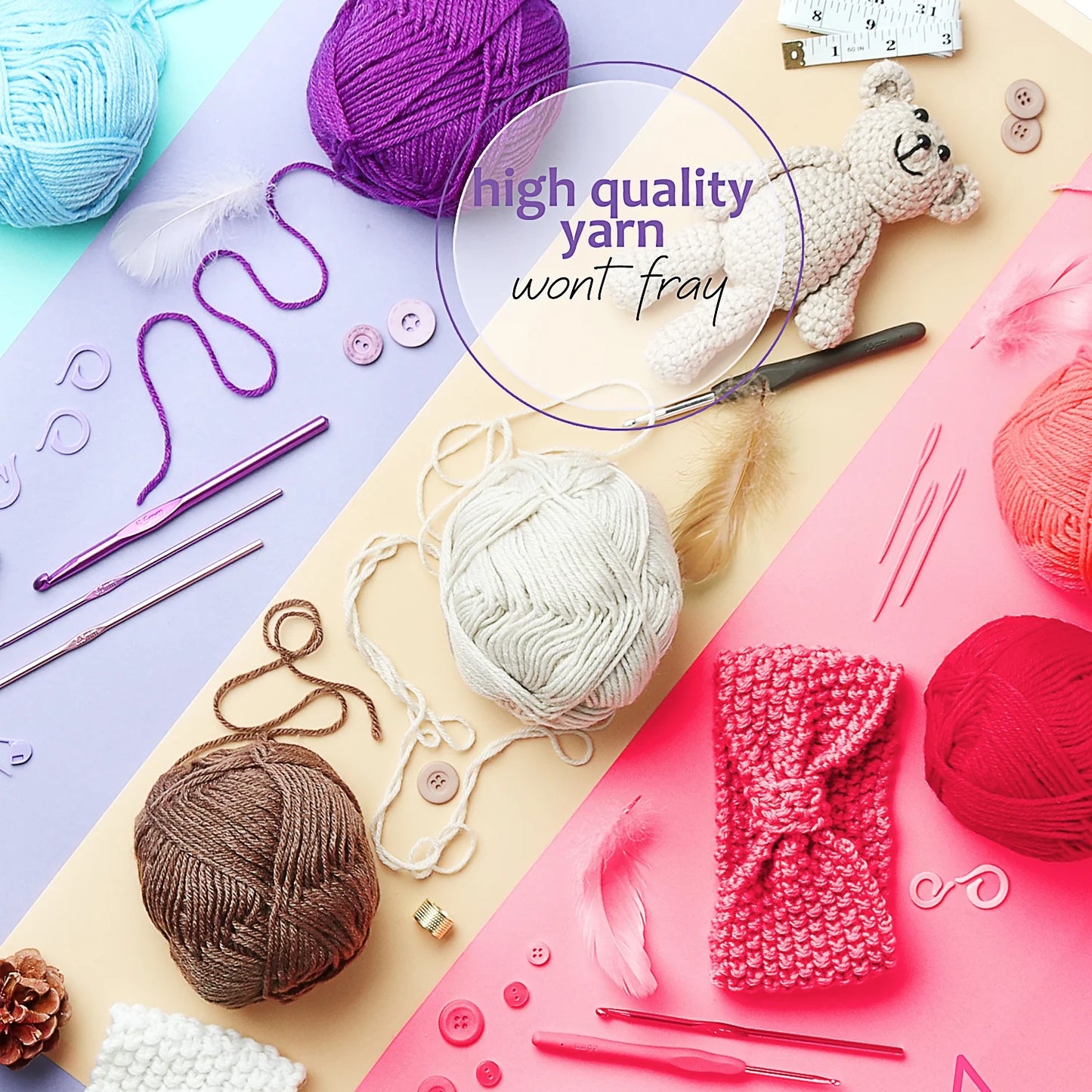 Bulk Yarn for Crochet Kit, Knitting Crochet Yarn Acrylic ,Multi-Colored, 1200 Yards