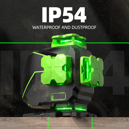 Laser Level 4 X 360° 16 Lines Self-Leveling Alignment Laser Tool with Pulse Mode for Construction and Picture Hanging, Magnetic Bracket, Lifting Base, Li-Ion Battery or 4 AA Batteries - S04CG-L