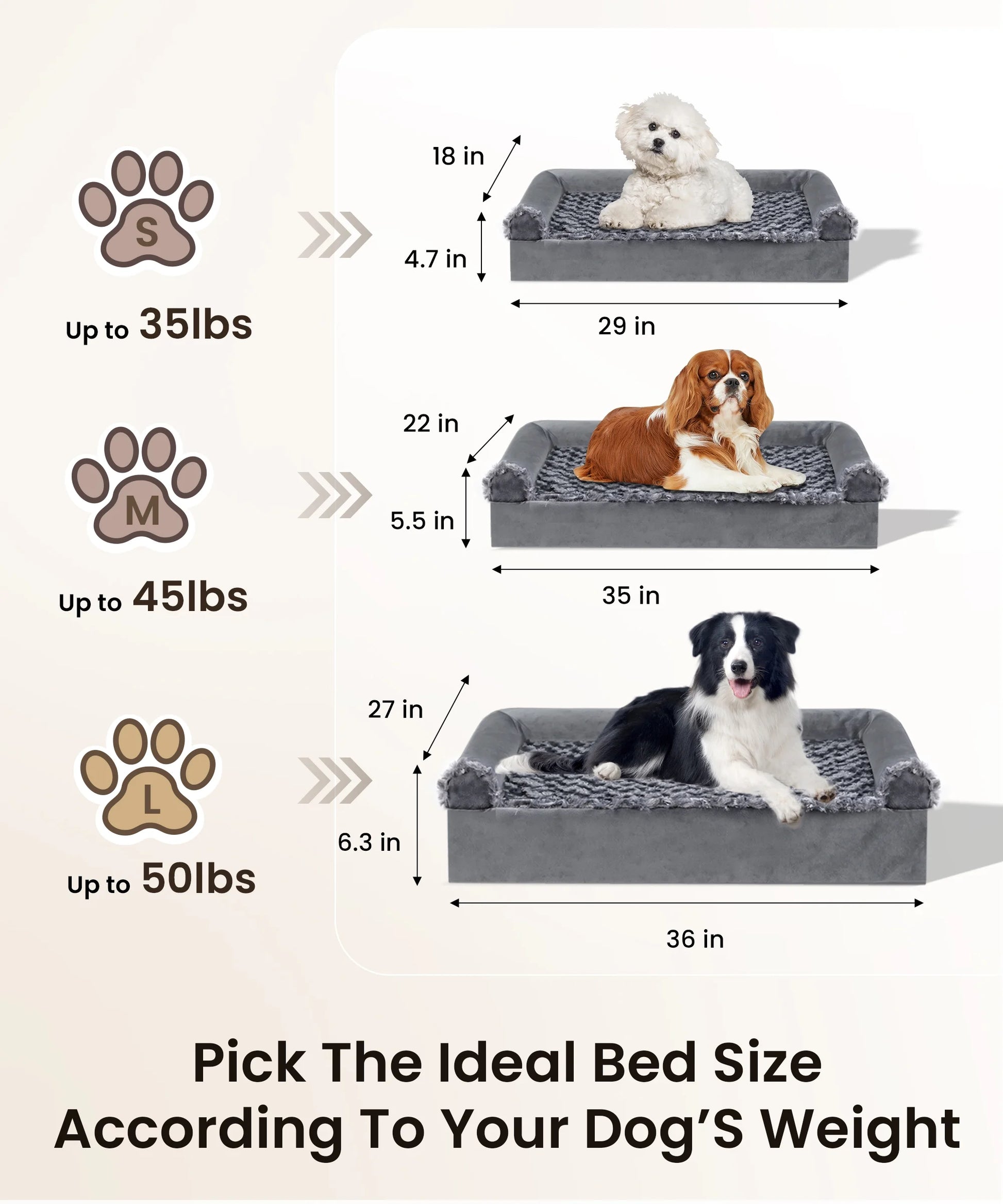Orthopedic Dog Beds Medium Large Sized Dog, Waterproof Memory Foam Pet Bed with Sides, Non-Slip Bottom Pet Bed with Washable Removable Cover, Grey