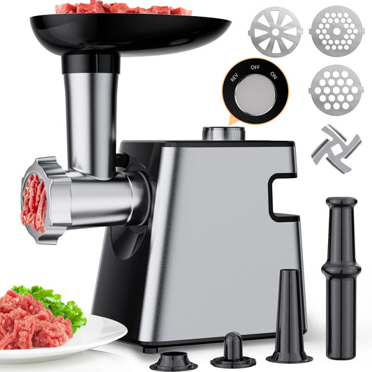 2800W Heavy Duty Electric Meat Grinder with Sausage Stuffer & Kubbe Kit, Stainless Steel Minced Meat Machine with Blade & 3 Grinding Plates, Sausage Maker for Home Kitchen Use