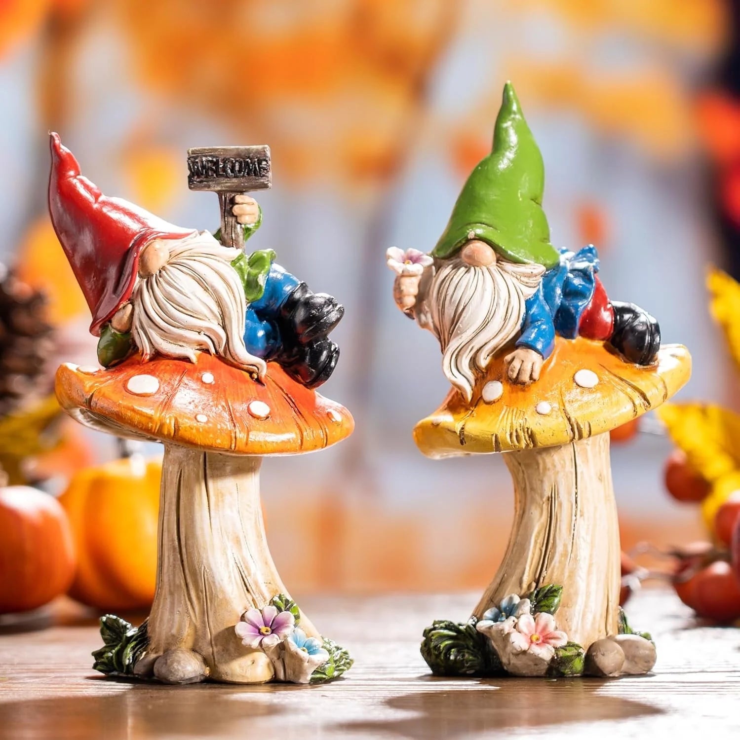 2Pcs 6.69'' Garden Gnomes Statue, Outdoor Resin Mushroom Gnomes Statue for Yard Patio Lawn Garden Decor, Ideal Housewarming Gifts for Mom