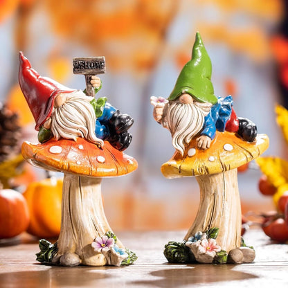 2Pcs 6.69'' Garden Gnomes Statue, Outdoor Resin Mushroom Gnomes Statue for Yard Patio Lawn Garden Decor, Ideal Housewarming Gifts for Mom