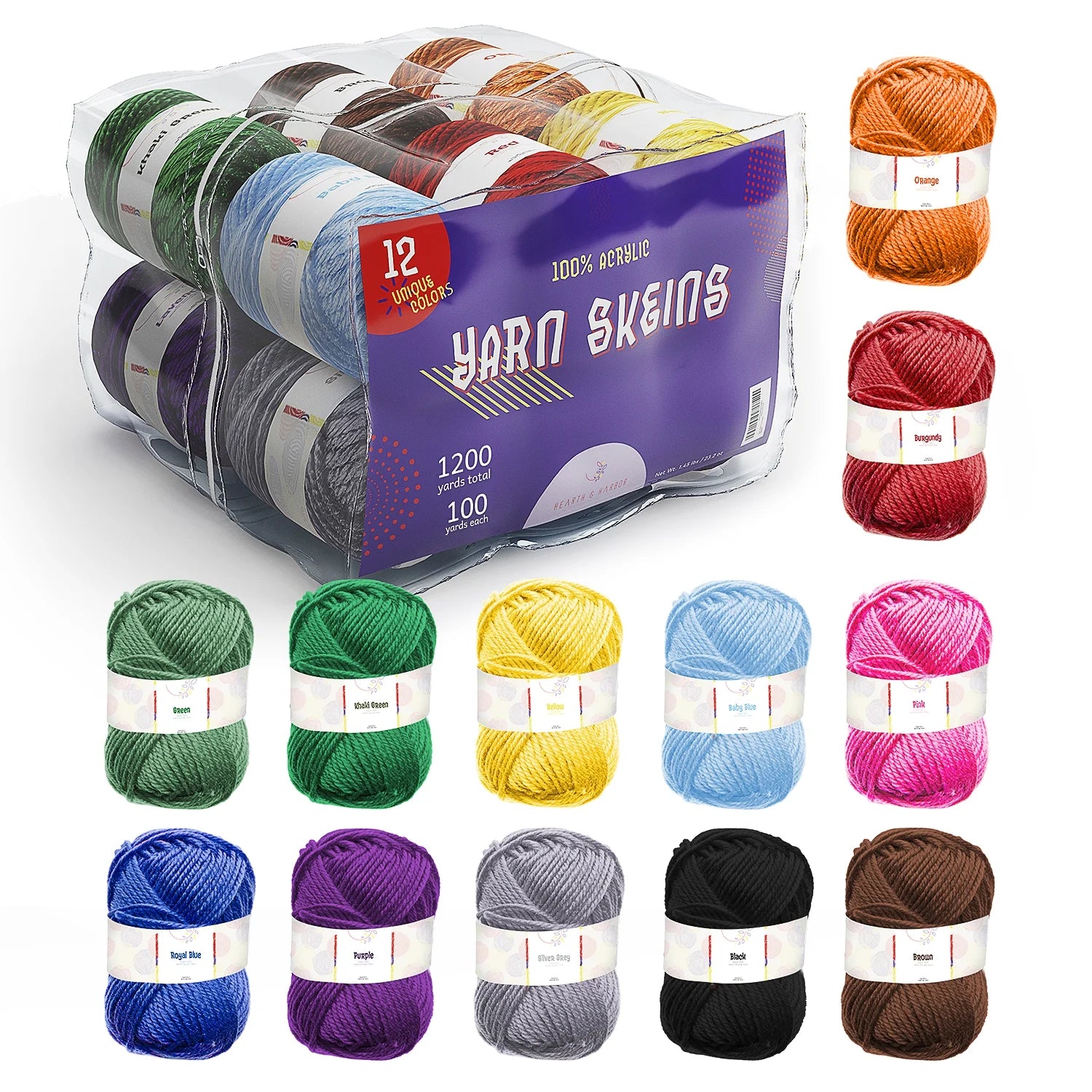 Bulk Yarn for Crochet Kit, Knitting Crochet Yarn Acrylic ,Multi-Colored, 1200 Yards